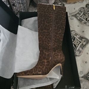 Kurt Geiger Brown Leopard-Print Pointed-Toe Knee Boots